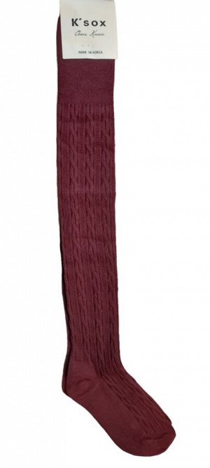 Гольфины бордовые однотонные с рисунком коса широкая резинка K'sox 1 пара (р. 23-25)