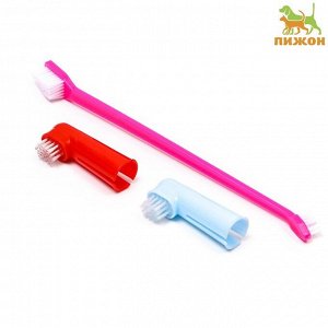 Набор зубная щётка двухсторонняя и 2 щётки-напальчника, микс цветов 599512