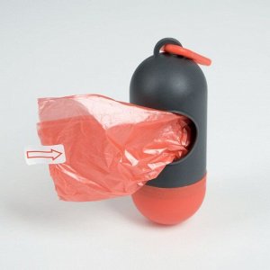 Контейнер с пакетами для уборки за собаками (рулон 15 пакетов 29х21 см), серый с красным