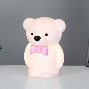 Фигурка световая RISALUX «Мишка с бантом», LED-ночник, от батареек 3xААА, белый, 9.5x13x17.5 см