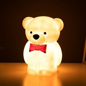 Фигурка световая RISALUX «Мишка с бантом», LED-ночник, от батареек 3xААА, белый, 9.5x13x17.5 см