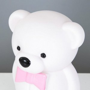 Фигурка световая RISALUX «Мишка с бантом», LED-ночник, от батареек 3xААА, белый, 9.5x13x17.5 см