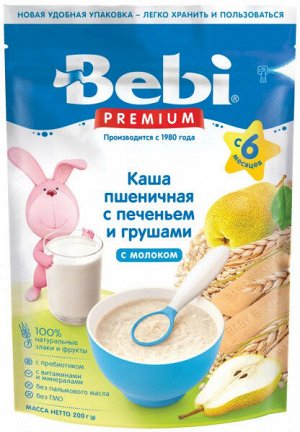 Каша Беби премиум 200г пшеничная мол. с печеньем и грушей с 6 мес м/у Сербия 1х9 .