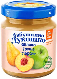 Пюре Бабушкино лукошко  100г груша яблоко персик 1х6.
