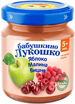 Пюре Бабушкино лукошко  100г яблоко малина вишня 1х6.