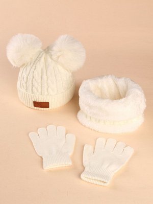 Для детей Вязаная шапка-бини &amp; перчатки &amp; круговой шарф