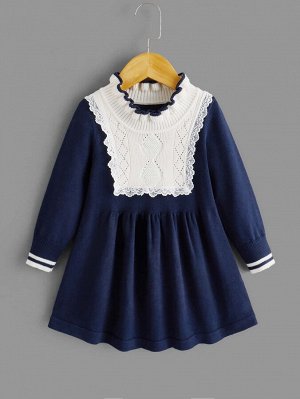 Для девочек Платье-свитер с кружевной отделкой