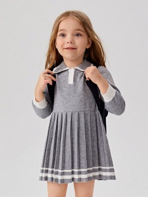 Для девочек Платье-свитер с контрастной отделкой с фестончатой отделкой плиссированное