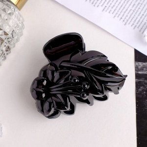 Краб для волос "Классик" цветок с листиками, 7,5 см, чёрный