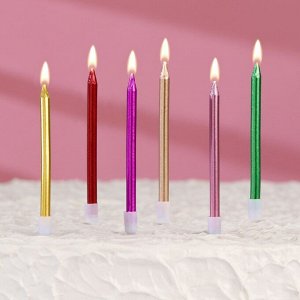 Свечи в торт коктейльные "С днем рождения", 6 шт, 10,5 см, металлик