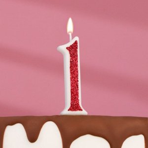 Свеча в торт на шпажке "Рубиновая коллекция", цифра 1, 5,5х3 см, рубиновая
