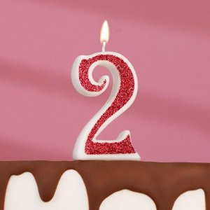 Свеча в торт на шпажке "Рубиновая коллекция", цифра 2, 5,5х3 см, рубиновая