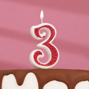 Свеча в торт на шпажке "Рубиновая коллекция", цифра 3, 5,5х3 см, рубиновая