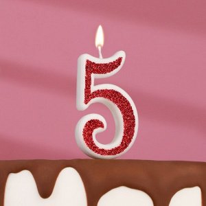 Свеча в торт на шпажке "Рубиновая коллекция", цифра 5, 5,5х3 см, рубиновая
