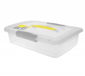 Ящик для хранения, 5 л, с крышкой, пластик, желто - сер, прозрачный, LACONIC, 95 х 370 х 270 мм, 1/6