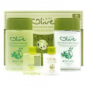 3W Clinic Набор с экстрактом оливы для ухода за мужской кожей Olive For Man Fresh 2 Items Set, Skin 150+35мл, Emulsion 150+35мл