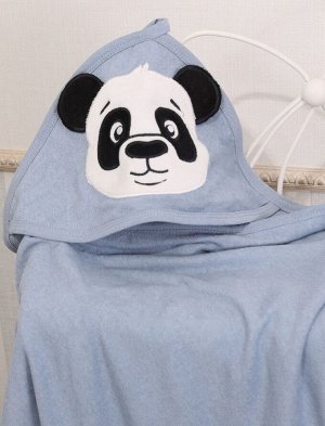 Полотенце детское махровое с капюшоном (Панда графитовый/серый)