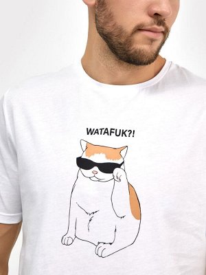 Белая свободная футболка с котом из интернет-мема