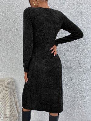 Платье-свитер с высоким разрезом без пояса