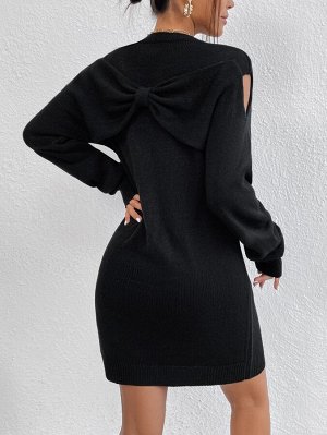 Платье-свитер однотонный с разрезом с рукавами "летучая мышь"