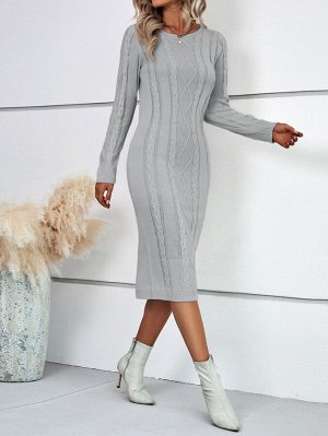 Платье-свитер фактурной вязки без пояса