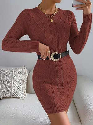 Облегающее платье-свитер фактурной вязки без пояса