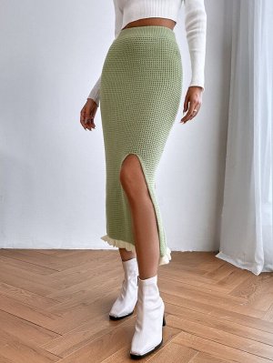 Вязаная юбка с высокой талией с оборкой с разрезом