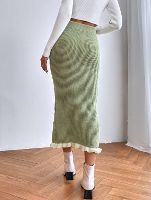Вязаная юбка с высокой талией с оборкой с разрезом