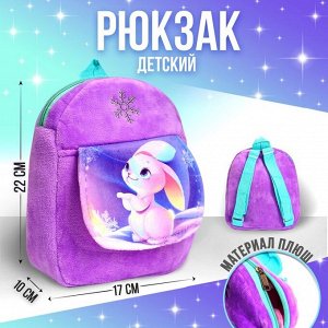 Рюкзак детский плюшевый «Зайка и снежинка» с карманом, 22x17 см