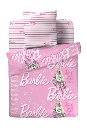 ПТ-КПБ-002 КПБ  "Павлинка" "Barbie" бязь 1,5 сп. с 1 нав. 70*70 гламур (розовый)