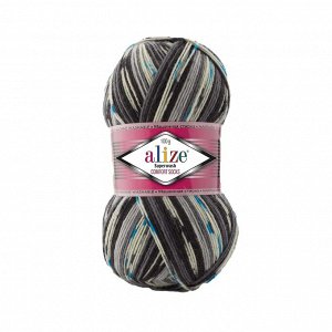 Alize Superwash Comfort Socks №7650 белый/серый/бирюзовый