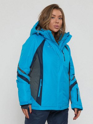 Горнолыжная куртка женская big size синего цвета 552012S