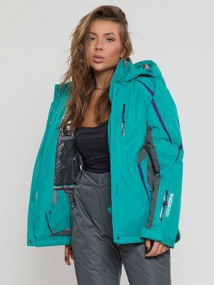 Горнолыжная куртка женская зеленого цвета 552002Z