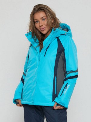 Горнолыжная куртка женская big size голубого цвета 552012Gl