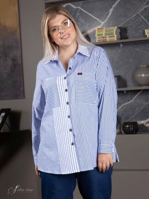 Блузка Оригинальная блуза-рубашка в спортивном стиле, изготовлена из эластичных тканей-компаньонов с высоким содержанием хлопка. Модель прямого силуэта, с рубашечным воротником на стойке и с длинным в