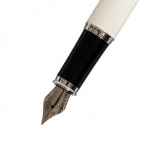 Ручка подарочная перьевая в кожзам футляре ПБ IM, корпус белый с серебром