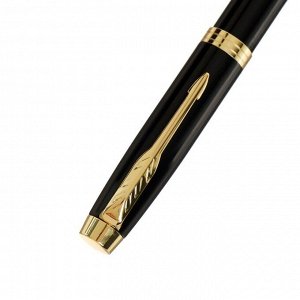 Ручка подарочная шариковая в кожзам футляре ПБ IM, корпус черный с золотом