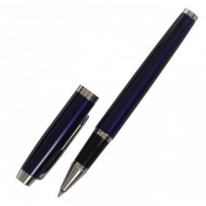 Ручка подарочная шариковая в кожзам футляре ПБ IM, корпус синий с серебром