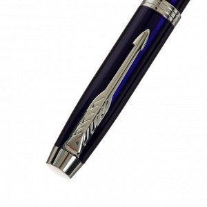 Ручка подарочная шариковая в кожзам футляре ПБ IM, корпус синий с серебром