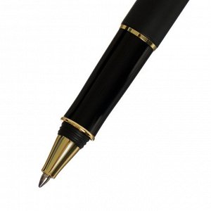 Ручка подарочная шариковая в кожзам футляре ПБ S, корпус черный с золотом