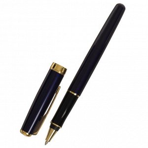 Ручка подарочная шариковая в кожзам футляре ПБ S, корпус синий с золотом