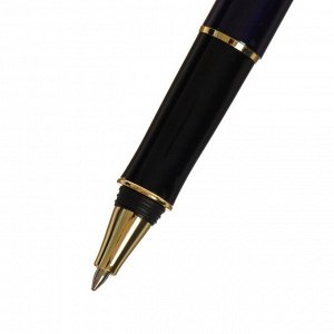 Ручка подарочная шариковая в кожзам футляре ПБ S, корпус синий с золотом