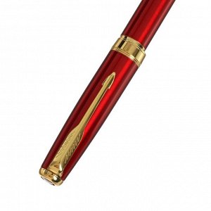 Ручка подарочная шариковая в кожзам футляре ПБ S, корпус кирпичный с золотом