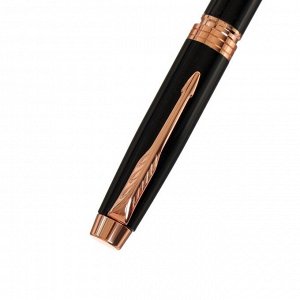 Ручка подарочная шариковая в кожзам футляре ПБ IM E, корпус черный с золотистым