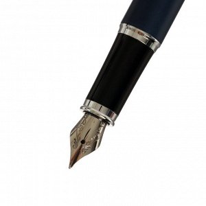 Ручка подарочная перьевая в кожзам футляре ПБ IM, корпус синий с серебром