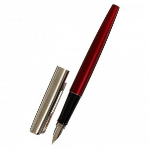 Ручка подарочная перьевая в кожзам футляре ПБ J, корпус бордо с серебром