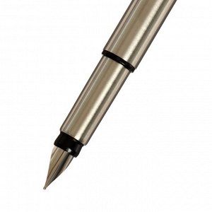 Ручка подарочная перьевая в кожзам футляре ПБ N, корпус серебристый