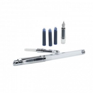 Набор PIERRE CARDIN I-SHARE: ручка-роллер прозрачного цвета, сменная насадка с пером размера М, конвертер, 3 чернильных картриджа синего цвета