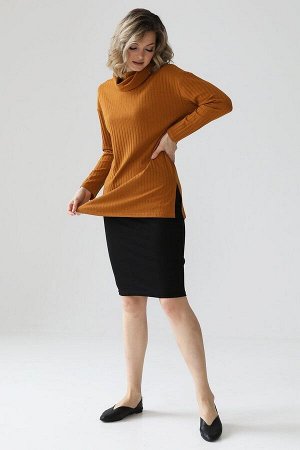 Свитер Широкий свитер с воротником с отворотом, длинными рукавами и отделкой в рубчик. Ткань: тонкое и хорошо растяжимое вязаное полотно. Плотность: 420 гр/м. Цвет: горчичный. Параметры модели: 175 см