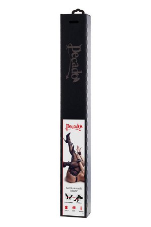 Бондажный набор Pecado BDSM, 4 точки фиксации, распорка, наручники, оковы, натуральная кожа, черный